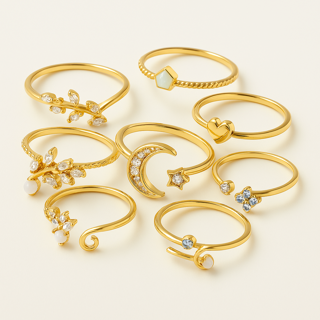 10-teiliges Set im Boho-Stil mit Silber- und Goldbeschichtung