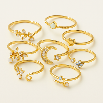 10-teiliges Set im Boho-Stil mit Silber- und Goldbeschichtung