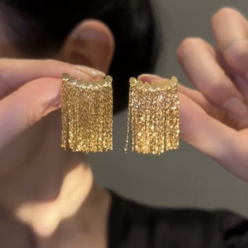 Lange Ohrringe mit geschwungenem Stab und Quaste