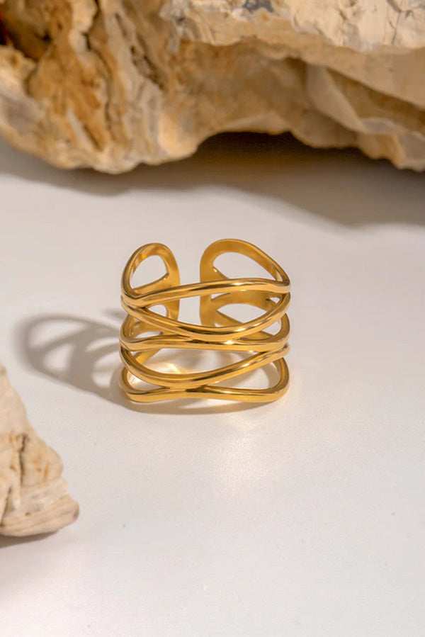 Catalina | Elegante Wellenförmige Edelstahlring Mit Verstellbarem Design, Ultraleicht