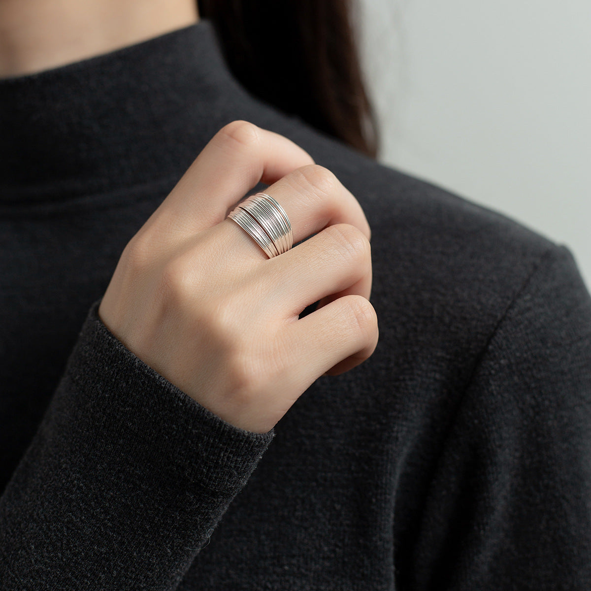 Mehrschichtige Linie Silber Ring