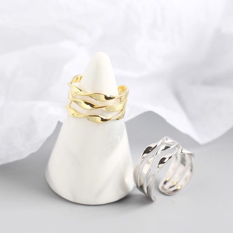 Silber Minimalistisch Dreifach Twist Line Ring