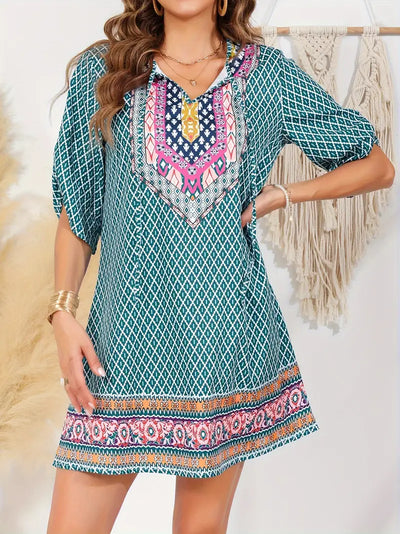 Zariah – Charmantes Boho-Print-Tunikakleid mit V-Ausschnitt