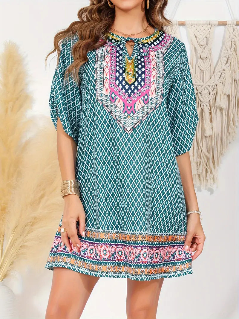Zariah – Charmantes Boho-Print-Tunikakleid mit V-Ausschnitt