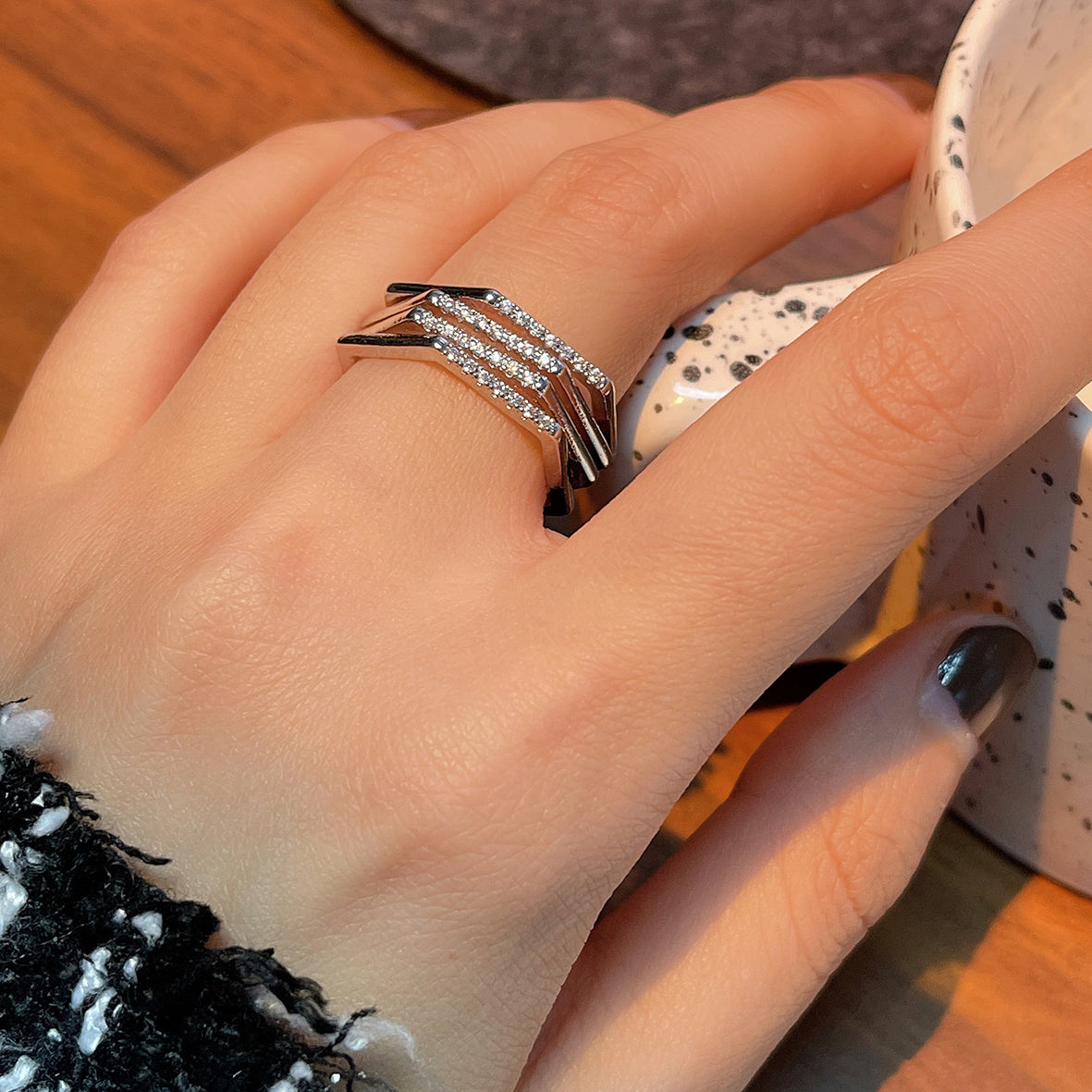 Zirkon Sechseck Verstellbarer Ring