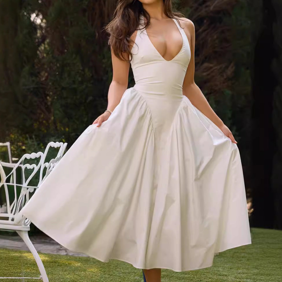 Viviana - Fließendes Midikleid mit V-Ausschnitt und Neckholder