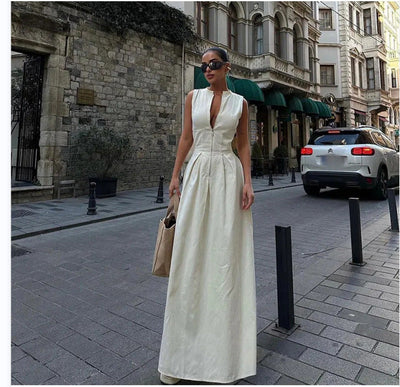 Bianca - Langes ärmelloses Kleid mit Reißverschluss vorne