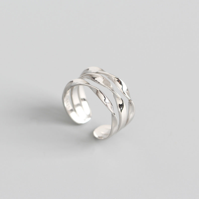 Silber Minimalistisch Dreifach Twist Line Ring