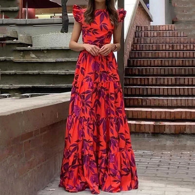Sofia - Gerafftes Maxikleid mit Blumenmuster im Bohème-Stil