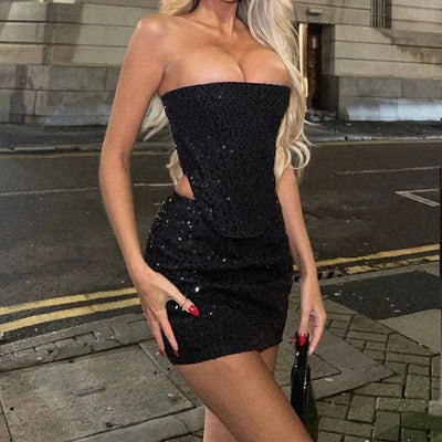 Chiara - Kurzes trägerloses Glitzerkleid