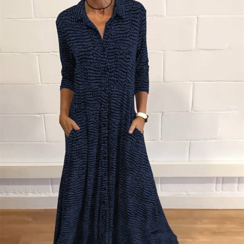 Victoria - Marineblaues bedrucktes Hemdkleid