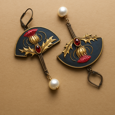 Boho-Ohrringe mit Perlen und rotem Kristall