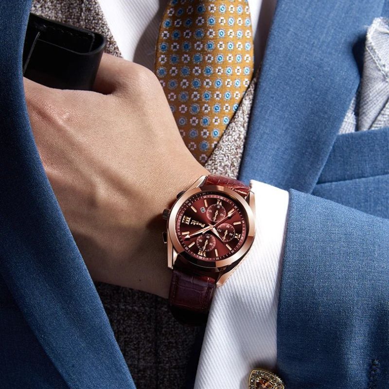 Fadenburg Herren Business Quarzuhr Mit Lederarmband, Datumsanzeige, 3ATM Wasserfest