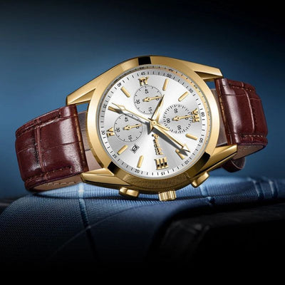 Fadenburg Herren Business Quarzuhr Mit Lederarmband, Datumsanzeige, 3ATM Wasserfest