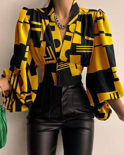 Nova - Geometrische Bluse mit Puffärmeln