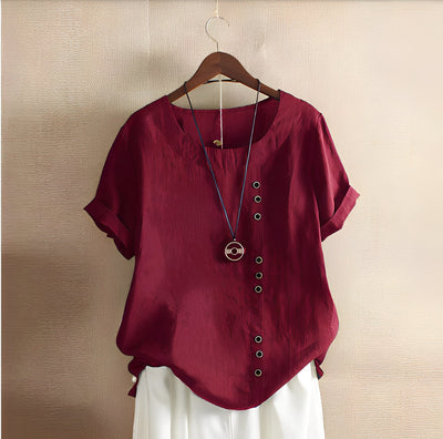 Clare - lockere Kurzarmbluse mit Rundhalsausschnitt