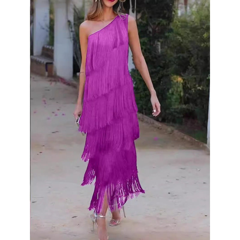 Valeria Stido Midi mit einer Schulter und Fransen