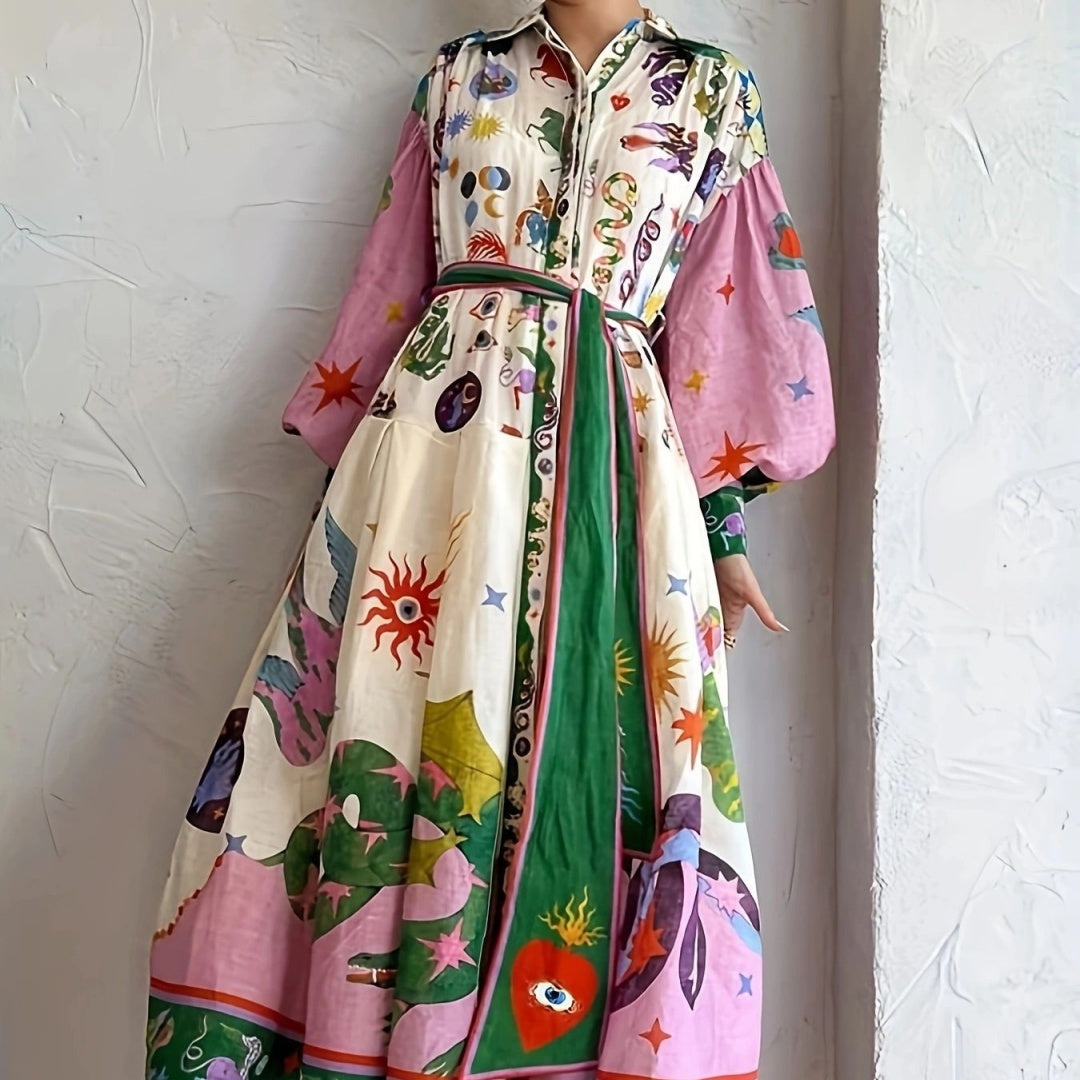 Astrid - Maxikleid mit Boho-Print und Gürtel
