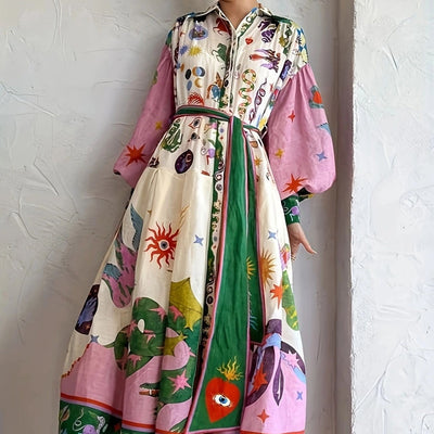 Astrid - Maxikleid mit Boho-Print und Gürtel