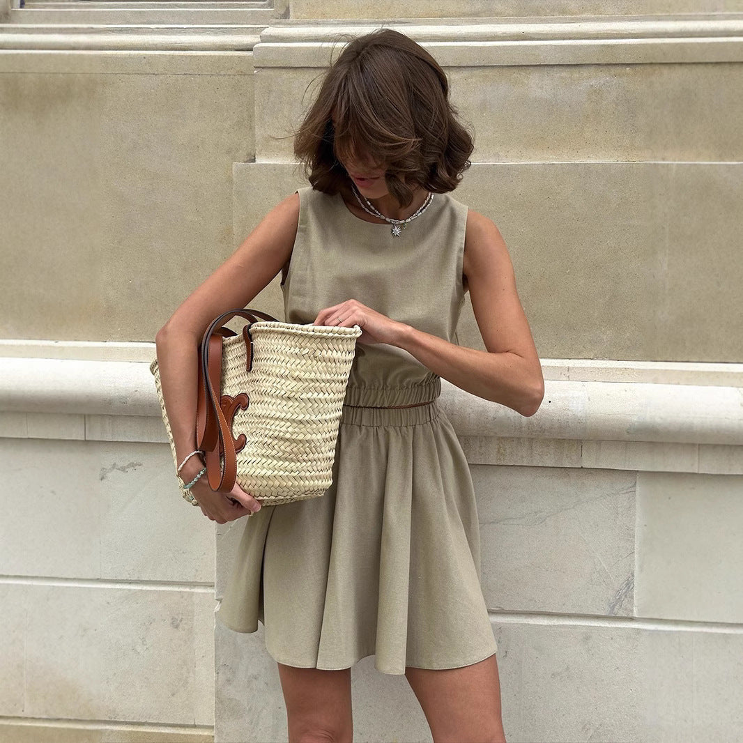 Kassy | Lässiges Ensemble Kurzer Rock aus Baumwolle und Leinen