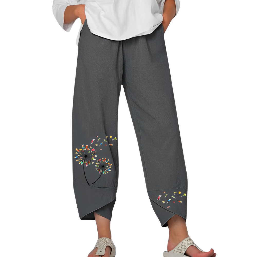 Regina - Bedruckte lose Leinenhose für Frauen