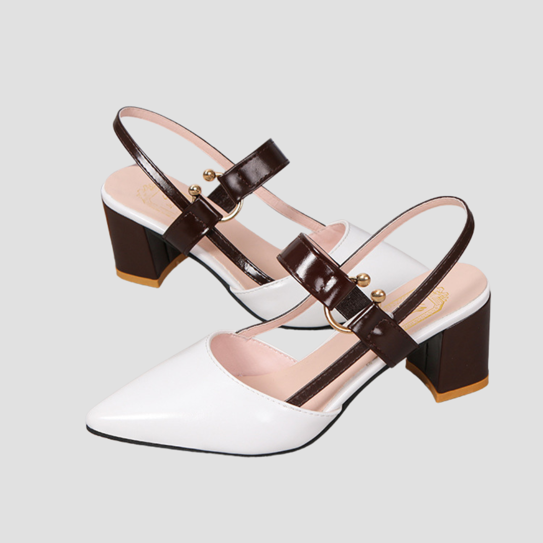 Elegante Isabel Sandalen Mit Blockabsatz & Goldenen Akzenten – Stilvolles Bicolor-Design