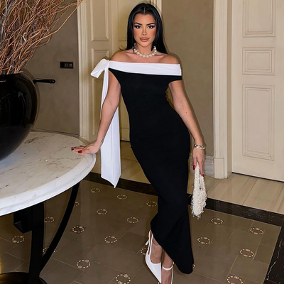 Melany - schulterfreies Damenkleid mit Schleife