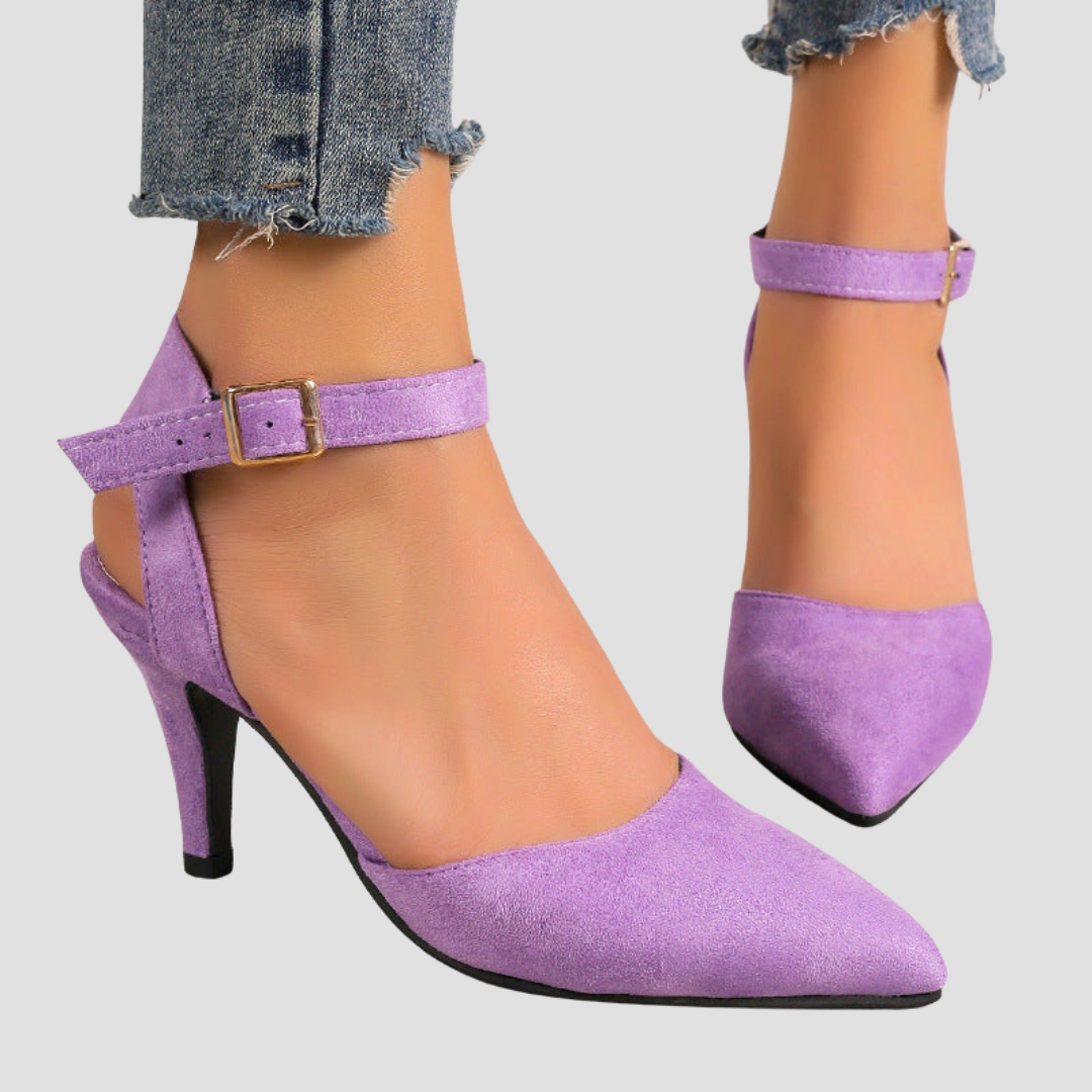 Naima™ - Elegante Sandaletten Mit Absatz, Doppelte Knöchelriemen & Spitz Zulaufend, Wildleder-Optik