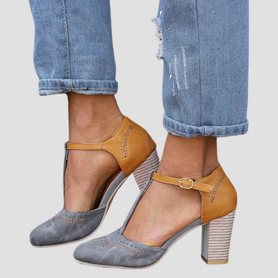 Elegante ELLIE™ Bicolor Sandaletten Mit Stabilen Blockabsatz und Verstellbarem Knöchelriemen