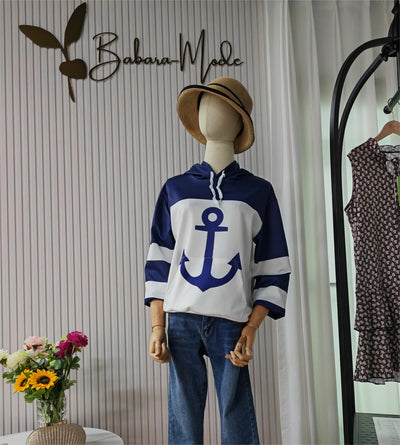 Magda - Anker Langarm-Kapuzenpullover mit Farbblock