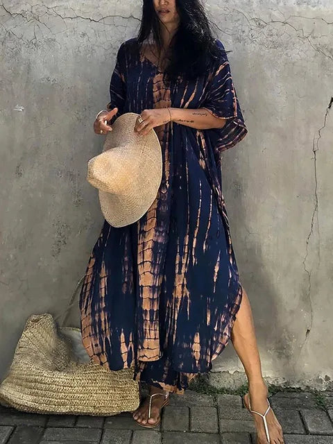 Amélie – Boho Kaftankleid mit Batikmuster und lockerem Schnitt