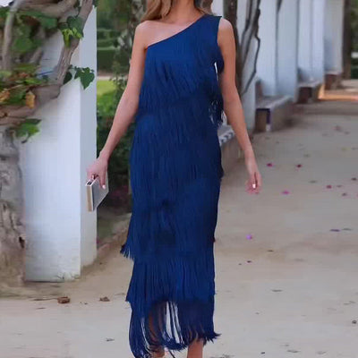 Valeria Stido Midi mit einer Schulter und Fransen