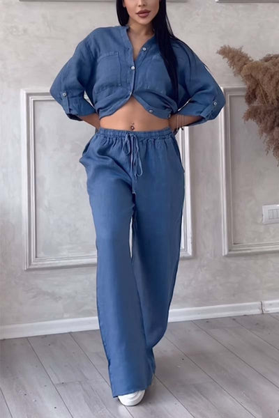 Leinen-Set für Frauen - luftige Bluse & weite Hose