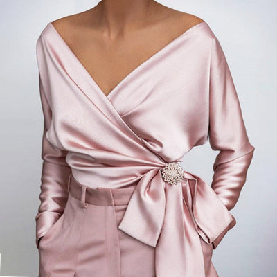 Juliet - Satin Crossover Bluse mit Schleife