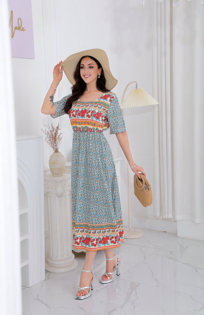 Helga - Besonderes Midikleid mit Rundhalsausschnitt