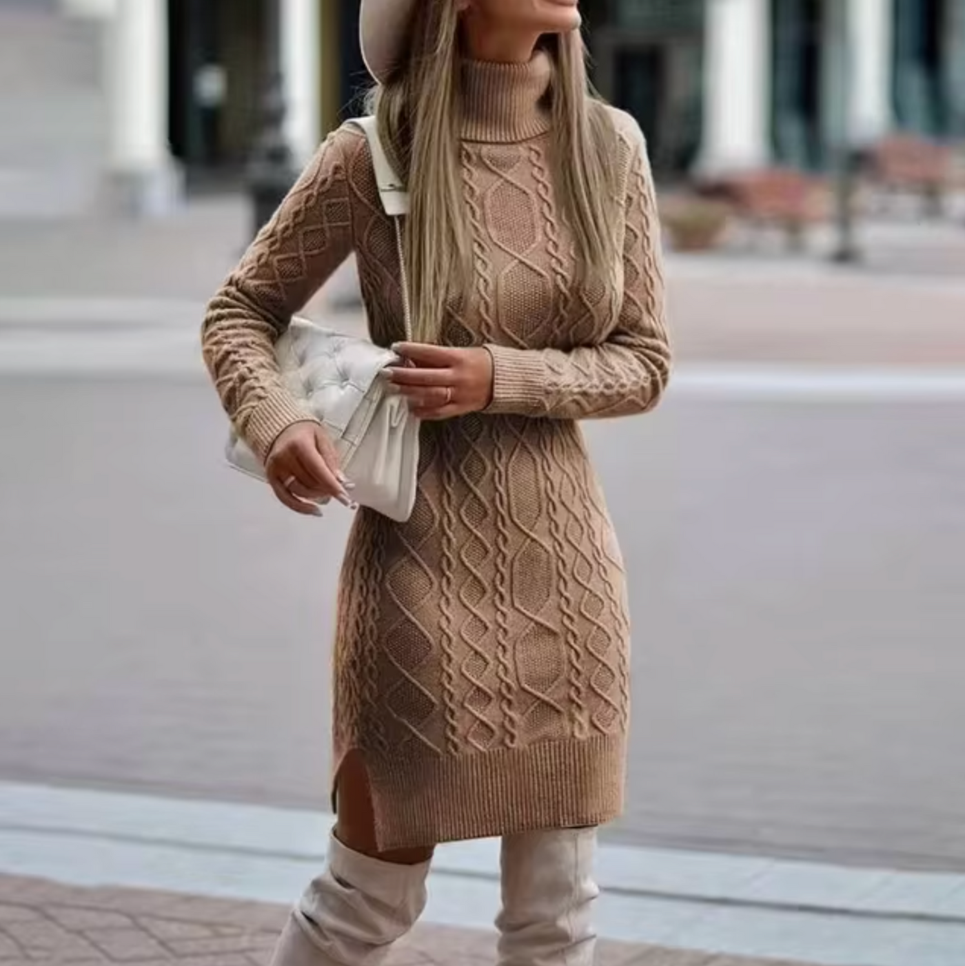 Damen Langarm Strickkleid | Midi