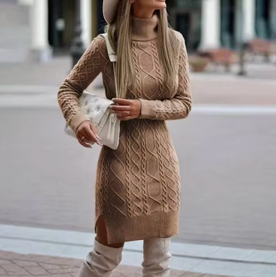 Damen Langarm Strickkleid | Midi