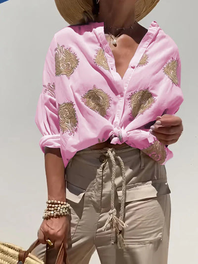 Lumirae – Klassisches Boho-Langarmshirt mit Stickerei