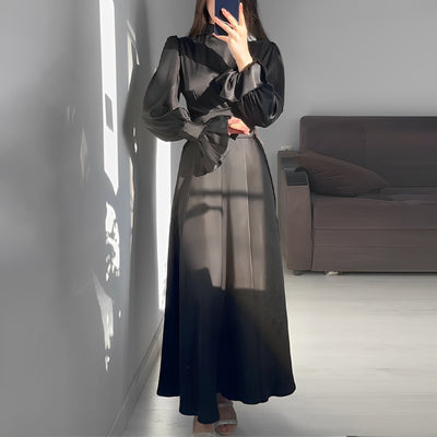 Emory - Langes Damenkleid mit hoher Taille und Rüschenärmeln