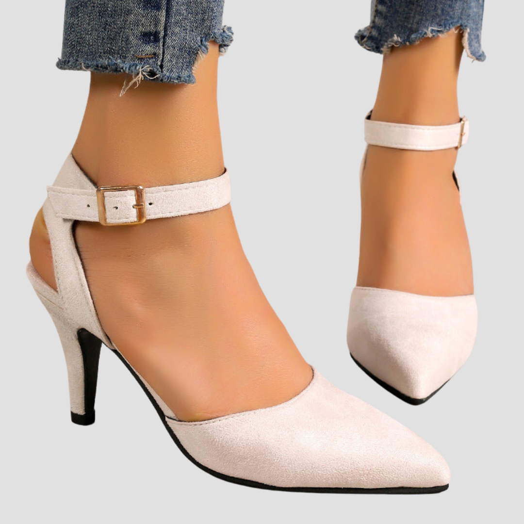 Naima™ - Elegante Sandaletten Mit Absatz, Doppelte Knöchelriemen & Spitz Zulaufend, Wildleder-Optik