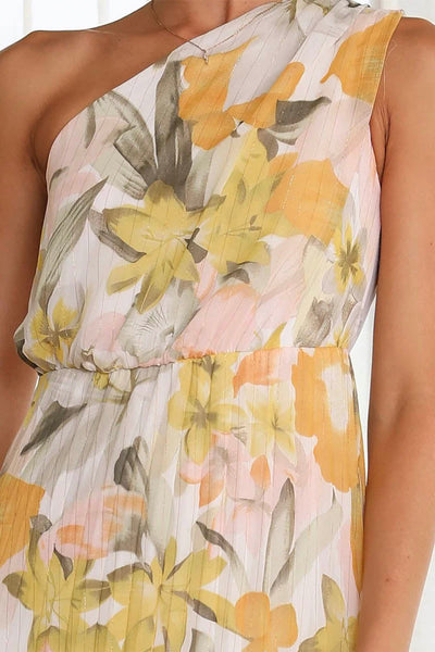 Isadora | Elegantes One-Shoulder Kleid Mit Blumenmuster Für Zeitlose Eleganz