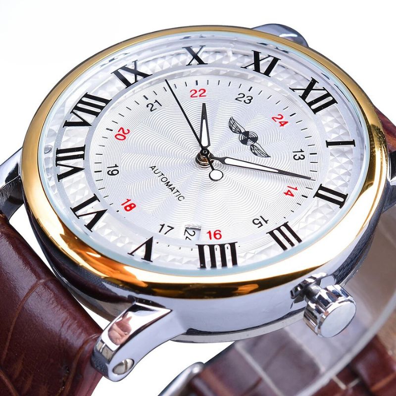 Fadenburg Luxus Leder Vollautomatische Uhr mit Kalenderfunktion - Elegantes Design für Den Herren