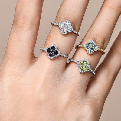 Soraya Kleeblatt Ring Schwarz | Weißgold