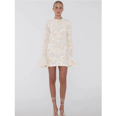 Daphne - Kurzes geblümtes Kleid mit langen Ärmeln und schmaler Passform