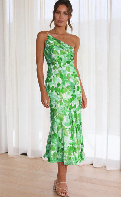 Aeris | Langes Asymmetrisches Kleid mit Blumenmuster