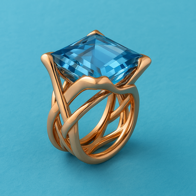 Zirkonia-Ring im Vintage-Stil – Roségold & Blau