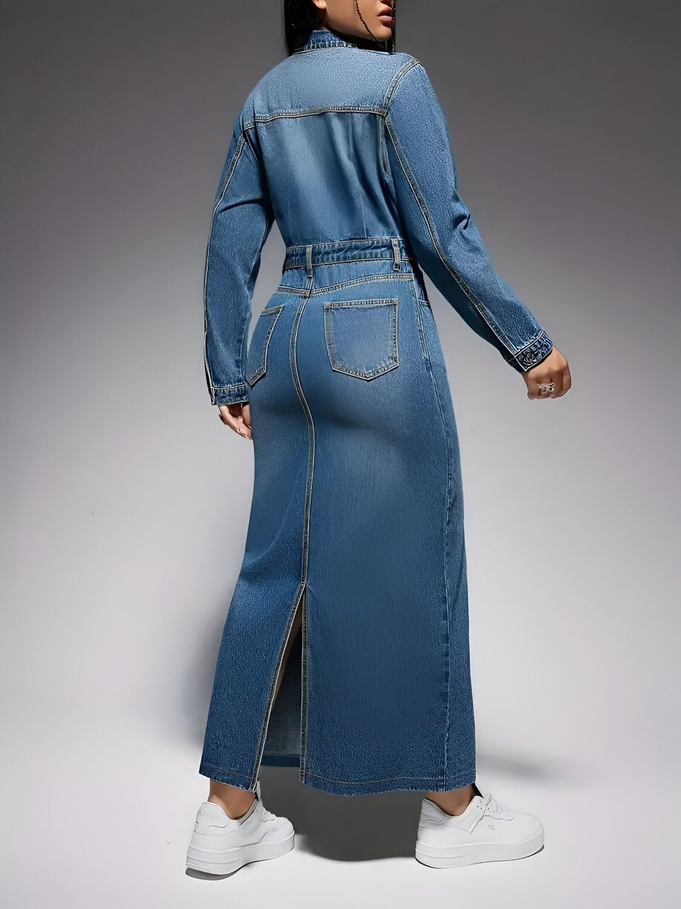 Gaetana | Stylisches Denim-Look Langarmkleid