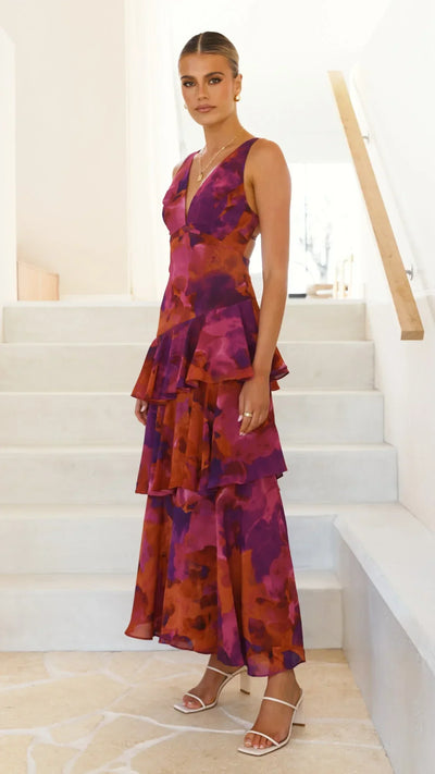 Mylia | Maxikleid mit Volants und Neckholder