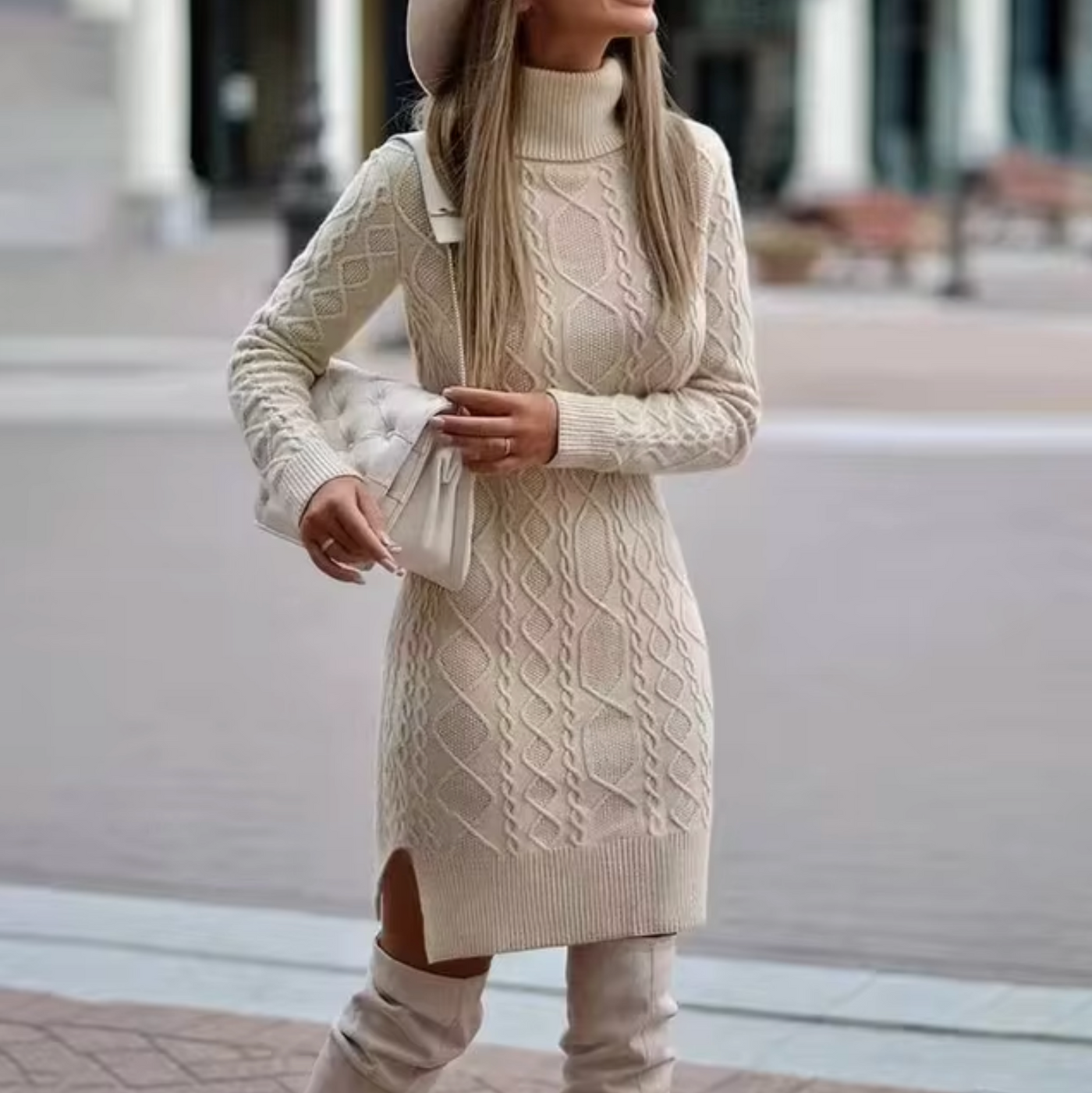 Damen Langarm Strickkleid | Midi