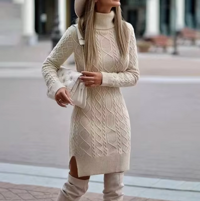 Damen Langarm Strickkleid | Midi